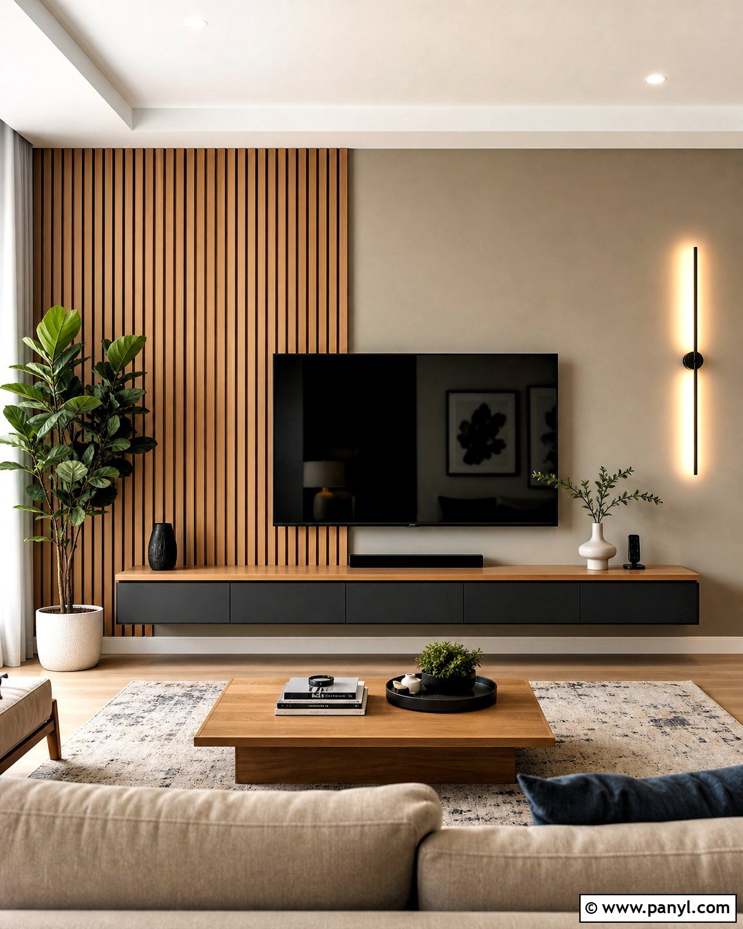 Half Wood Panel TV Wall - 20 wood behind tv on wall ideas