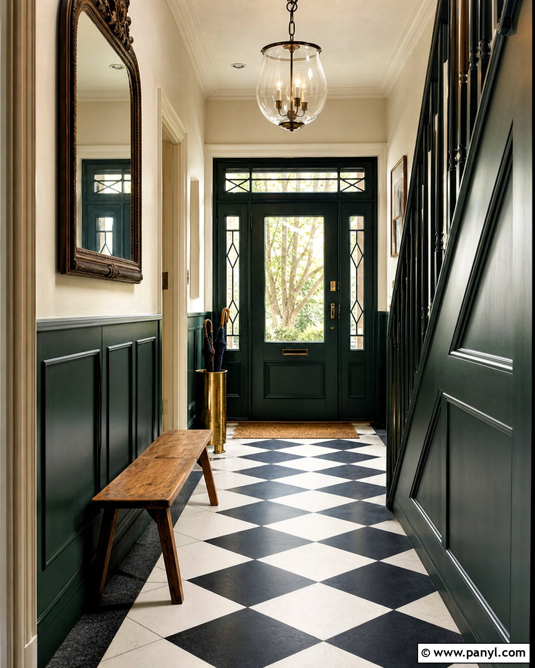 Hallway Paneling With Checkerboard Flooring - 20 half wall paneling ideas hallways
