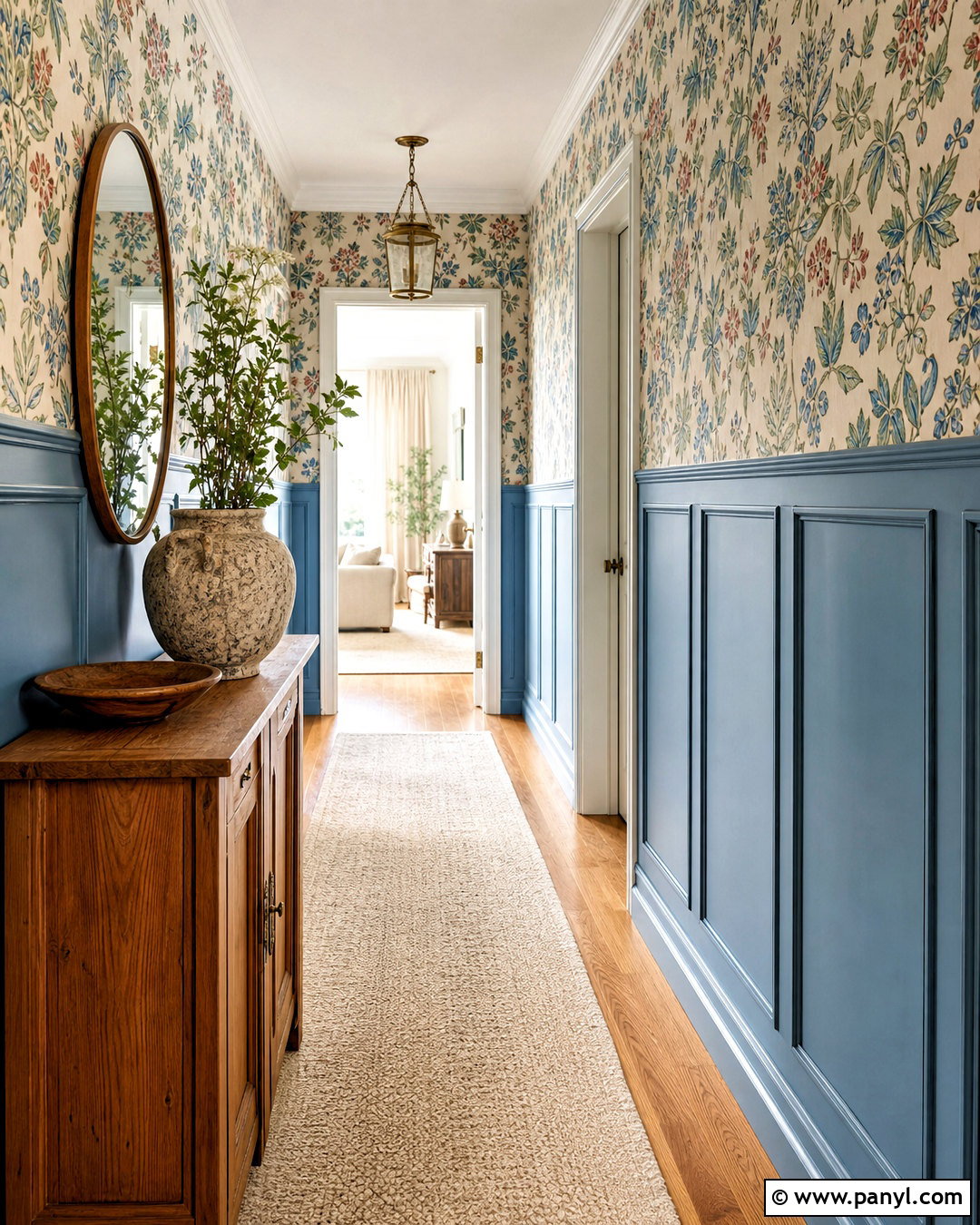 Hallway Paneling With Floral Wallpaper - 20 half wall paneling ideas hallways