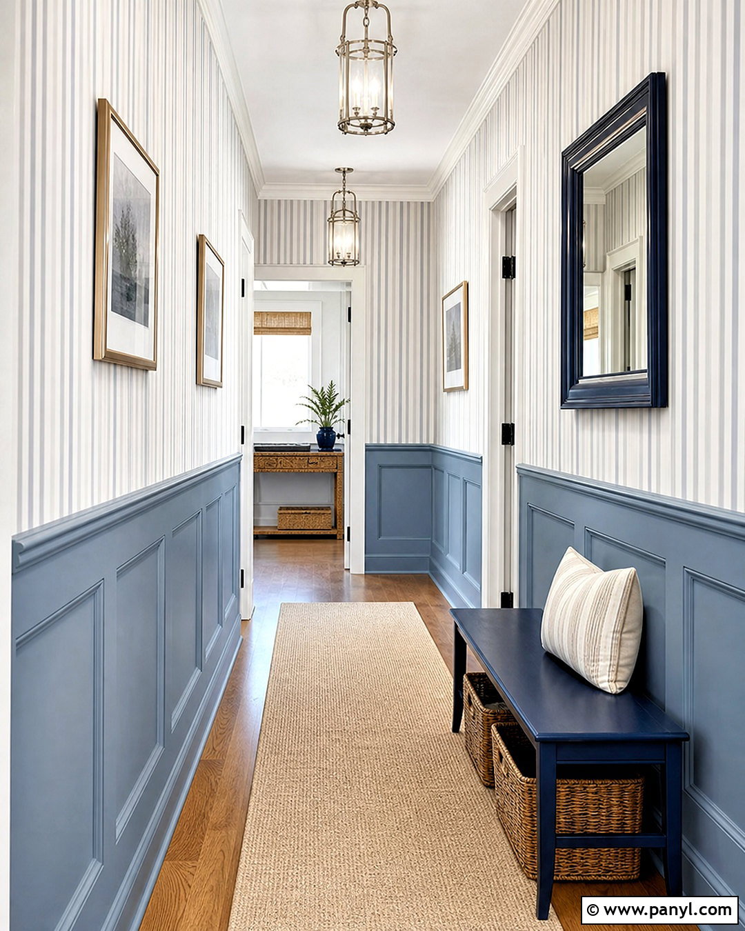 Hallway Paneling With Striped Wallpaper - 20 half wall paneling ideas hallways
