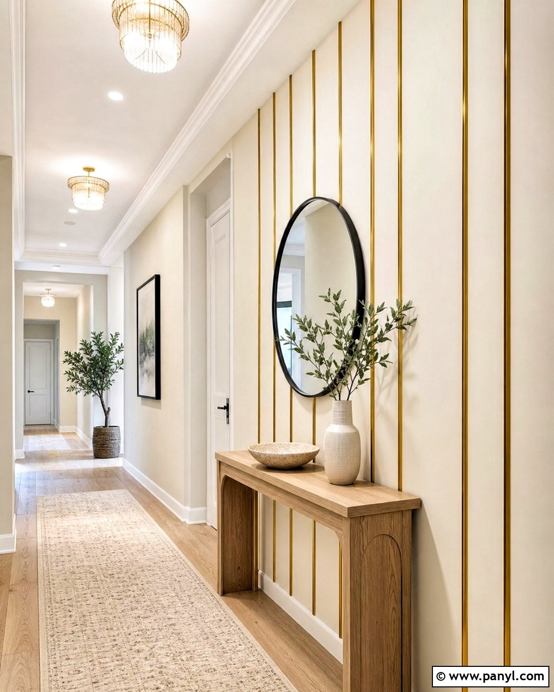 Hallway Vertical Golden Strip Wall - 20 golden strip wall design ideas