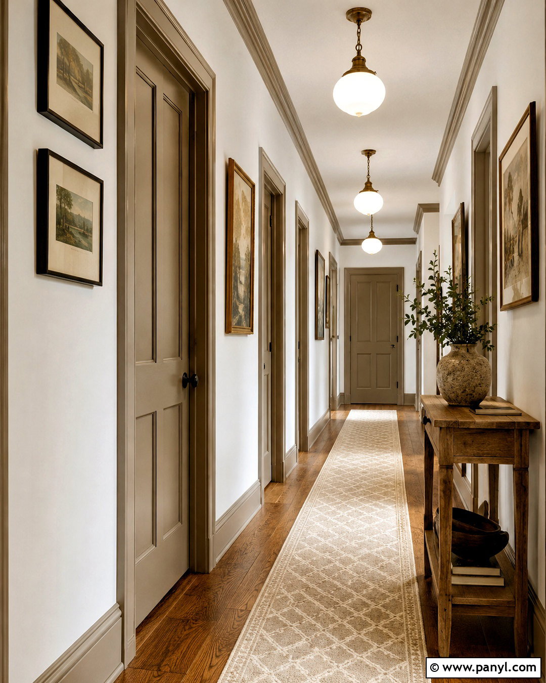 Hallway With Taupe Trim - 35 Taupe Trim White Walls