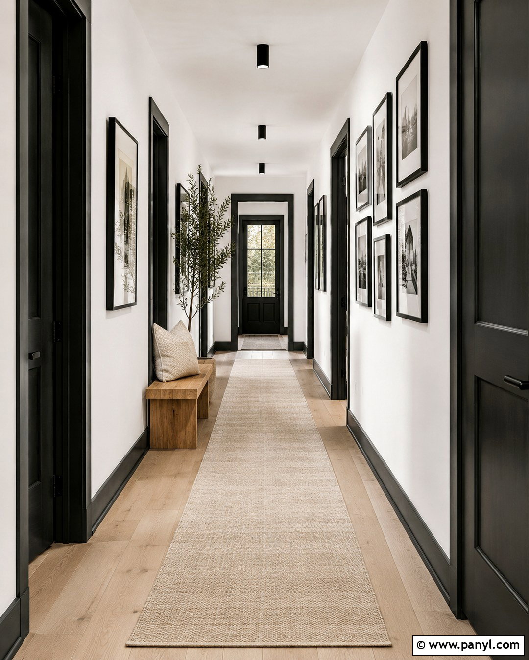 Hallway With White Walls And Black Trim - 20 White Wall And Black Trim Ideas