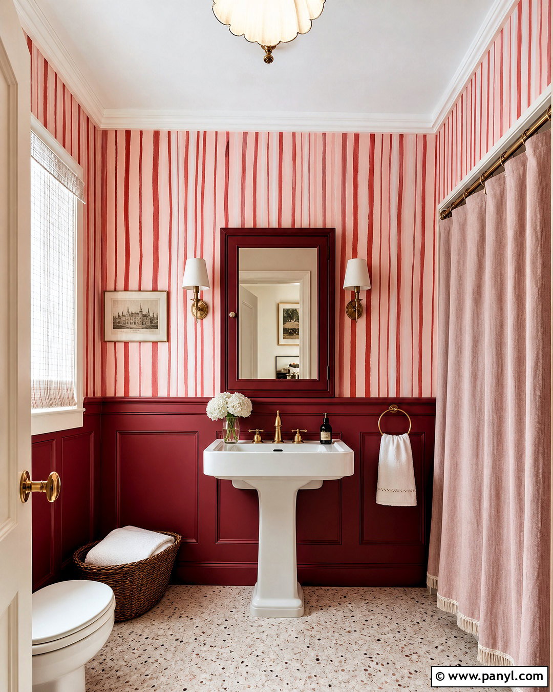 Hand-Drawn Pink and Red Striped Wallpaper Bathroom - 20 pink and red stripes wallpaper ideas