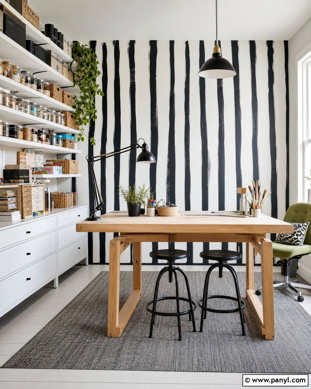 Hand-Painted Black Striped Studio - 25 Black Striped Wall Ideas