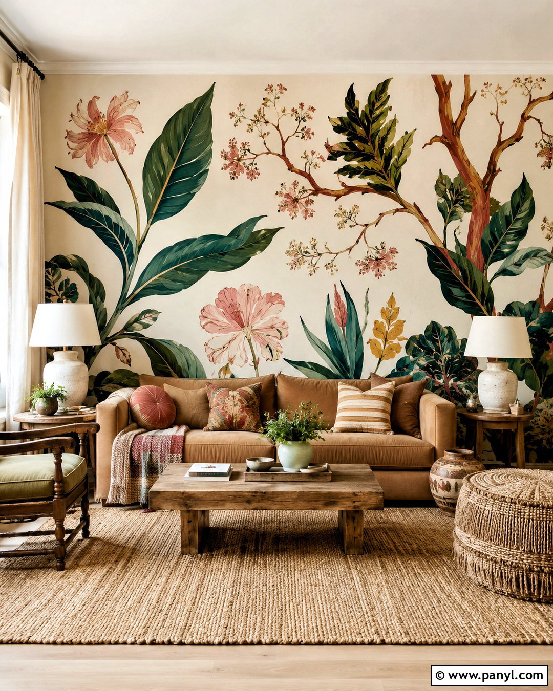Hand Painted Botanical Mural - 20 painting ideas for home walls