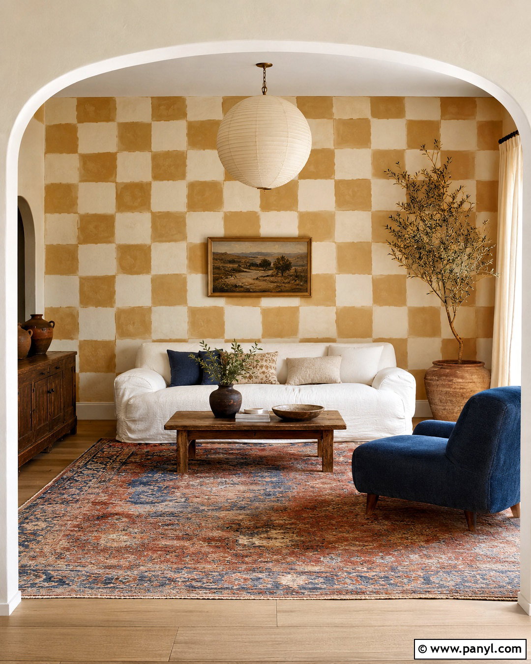 Hand-Painted Checkerboard Living Room Wall - 20 checkerboard wall ideas