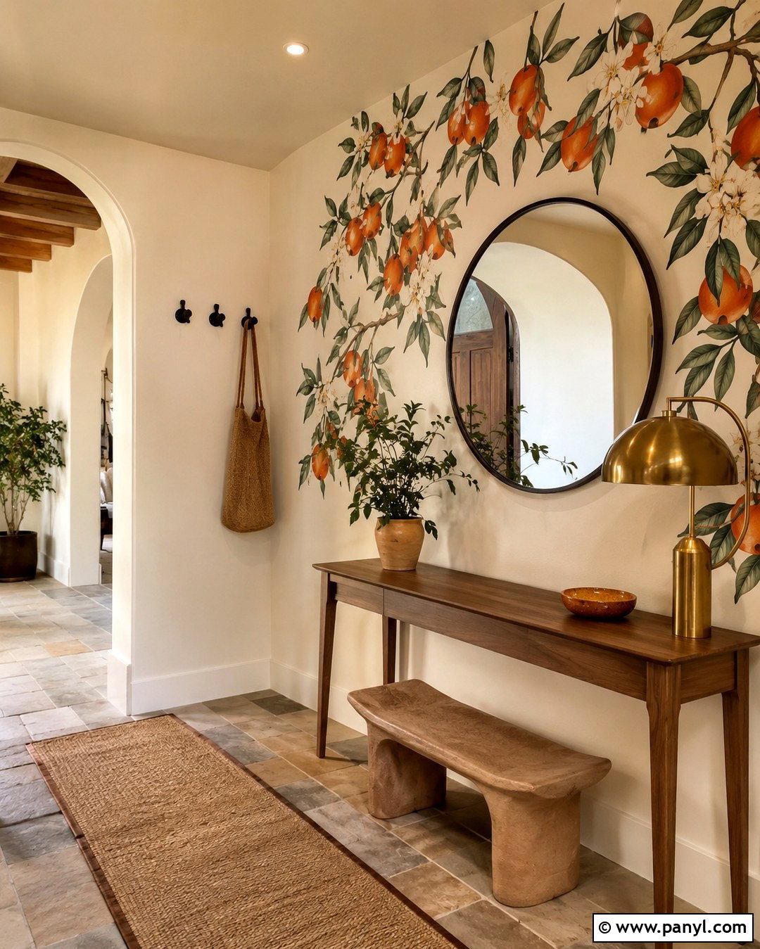 Hand-Painted Orange Branch Wall - 20 Citrus Wall Ideas