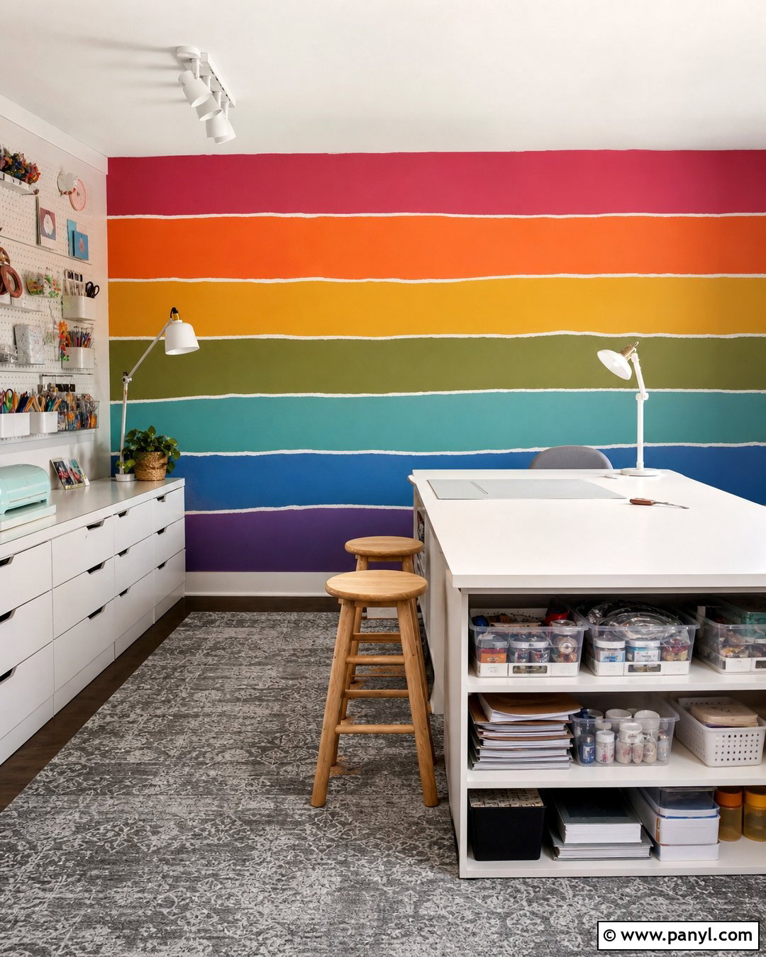 Hand Painted Rainbow Stripe Wall - 30 Rainbow Stripe Wall Ideas