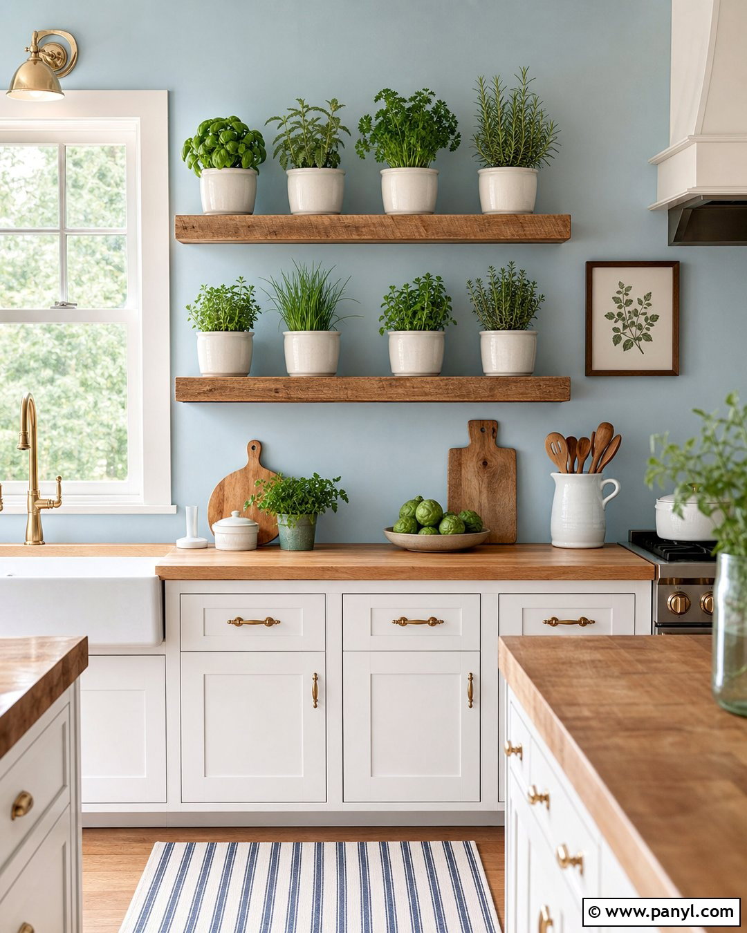 Herb Garden Against Pale Blue Wall - 20 Green Plant Against Blue Wall Ideas