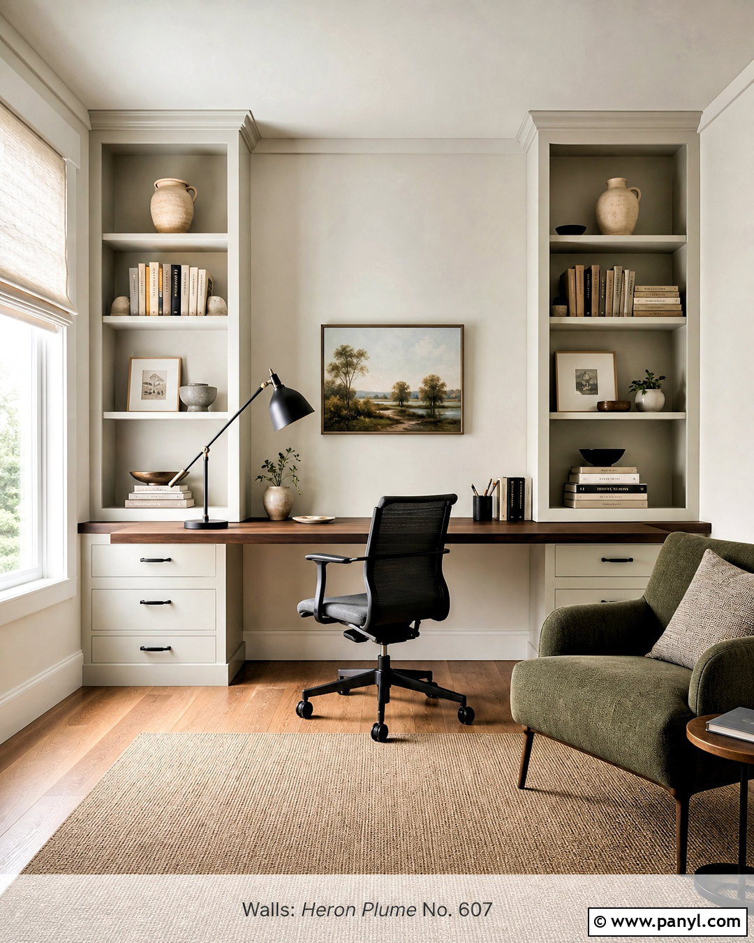 Heron Plume Home Office With Built-Ins - 20 heron plume sherwin williams ideas