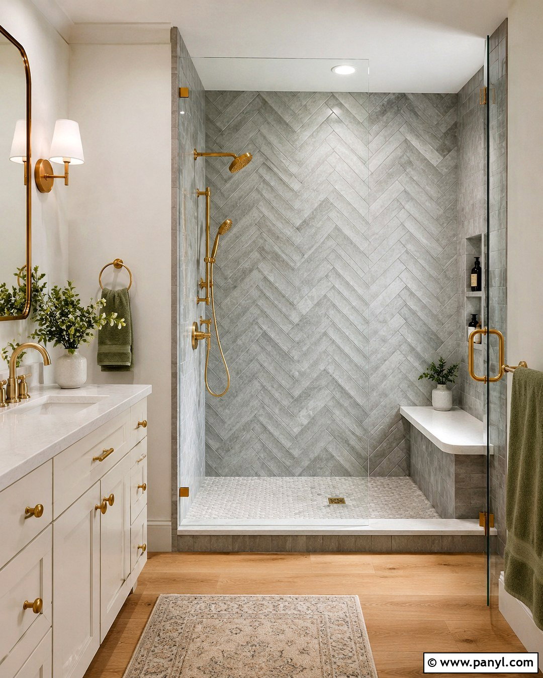 Herringbone Grey Shower Walls - 20 Grey Shower Walls
