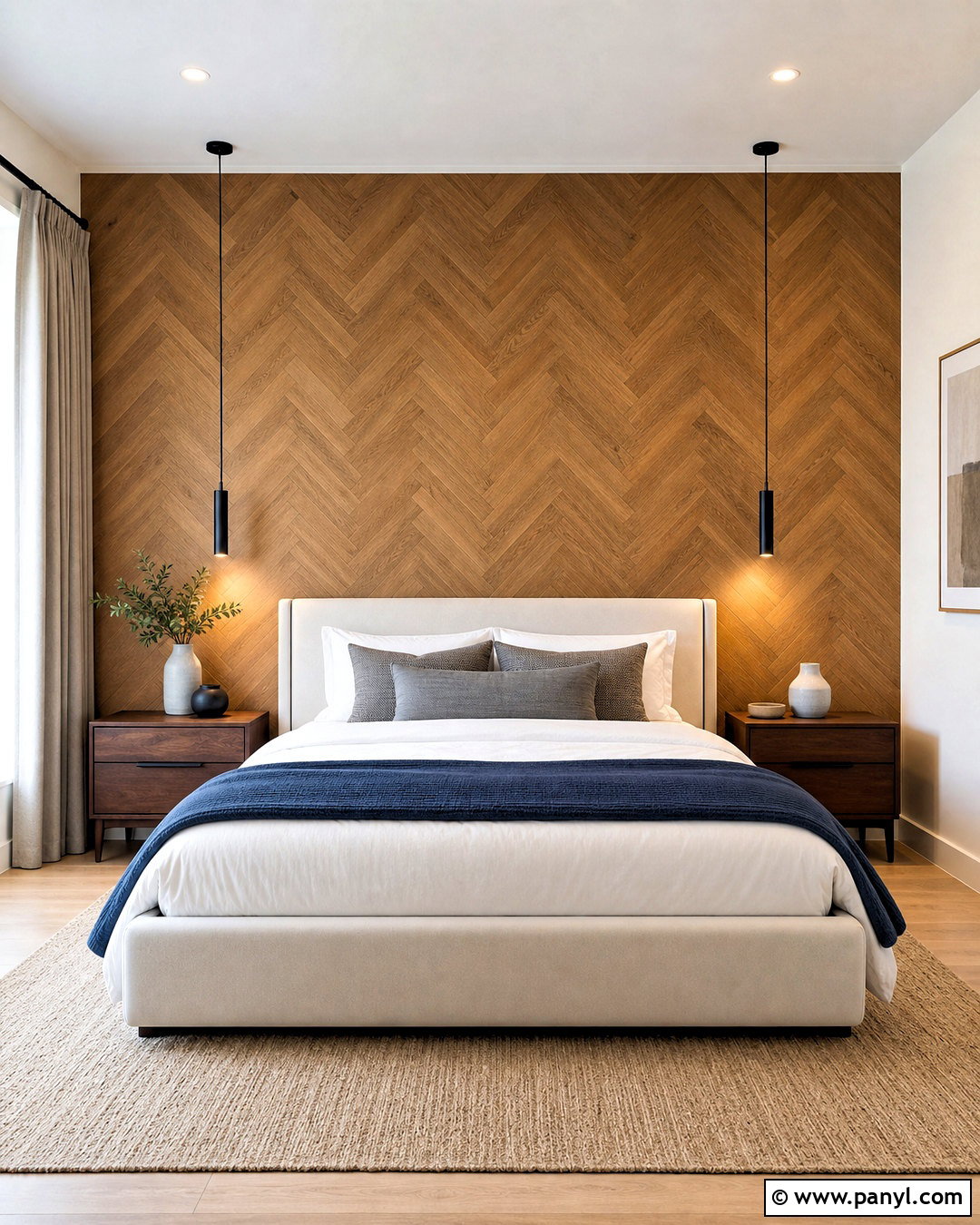 Herringbone Wood Accent Wall - 20 wood accent wall bedroom ideas