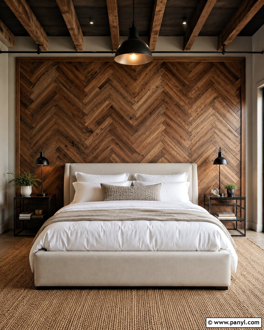 Herringbone Wood Accent Wall - 20 diy accent wall bedroom ideas