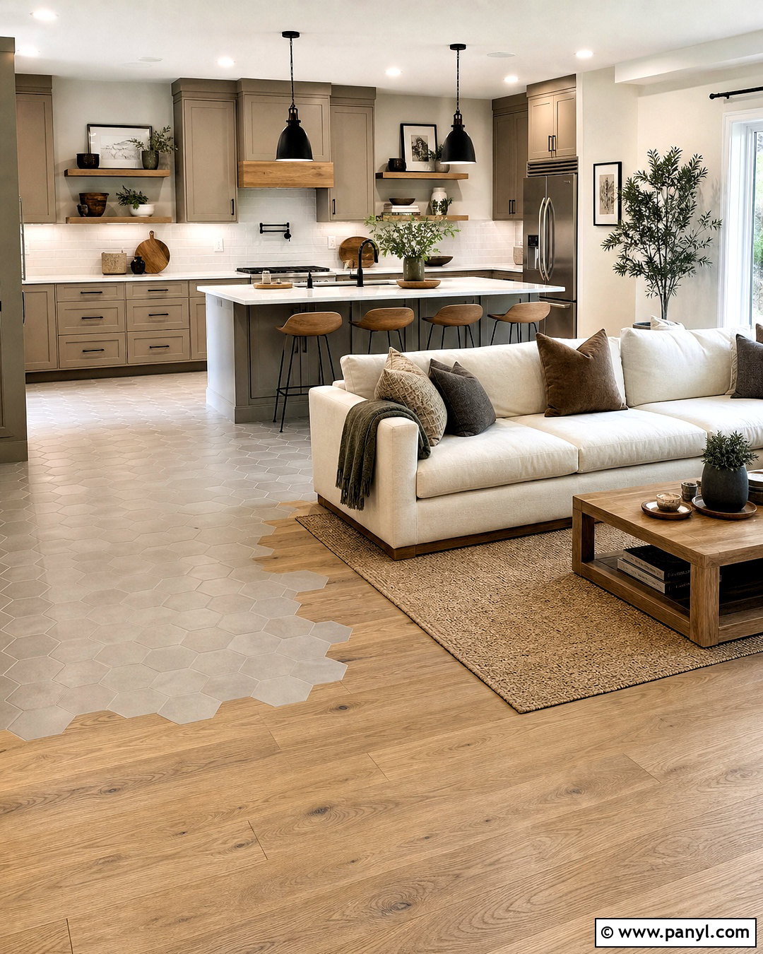 Hexagon Tile And Hardwood Transition - 20 tile and hardwood floor combination ideas