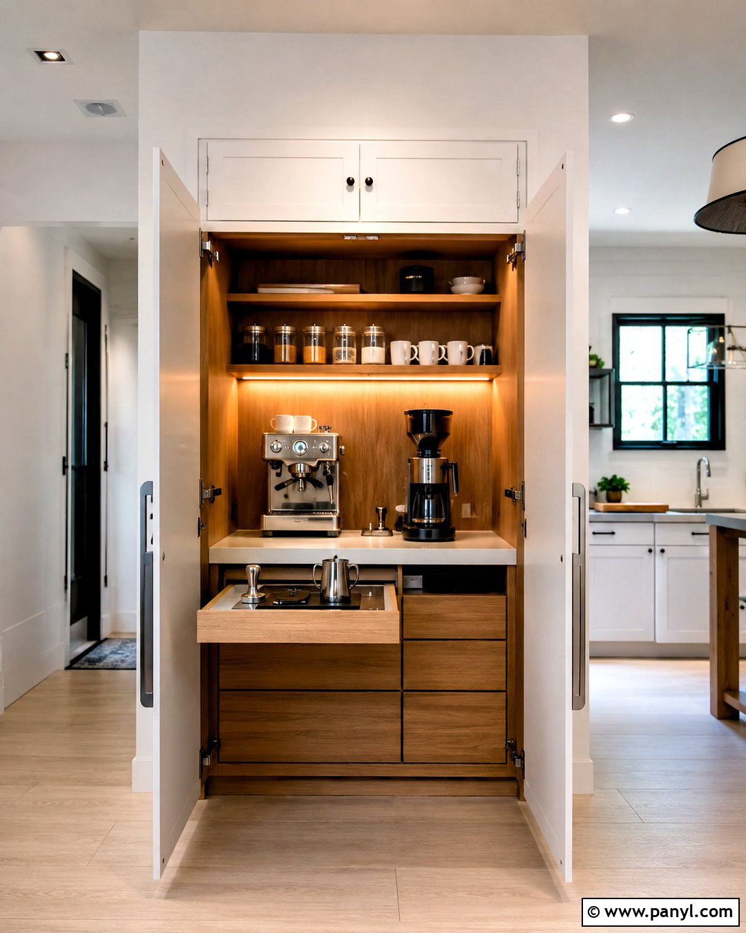 Hidden Coffee Bar With Pocket Doors - 20 modern coffee bar ideas