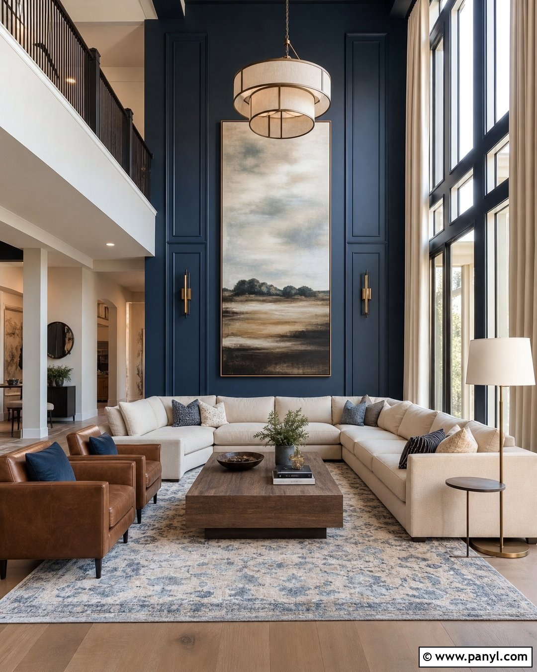 High Ceiling Navy Blue Accent Wall - 35 navy blue accent wall living room ideas