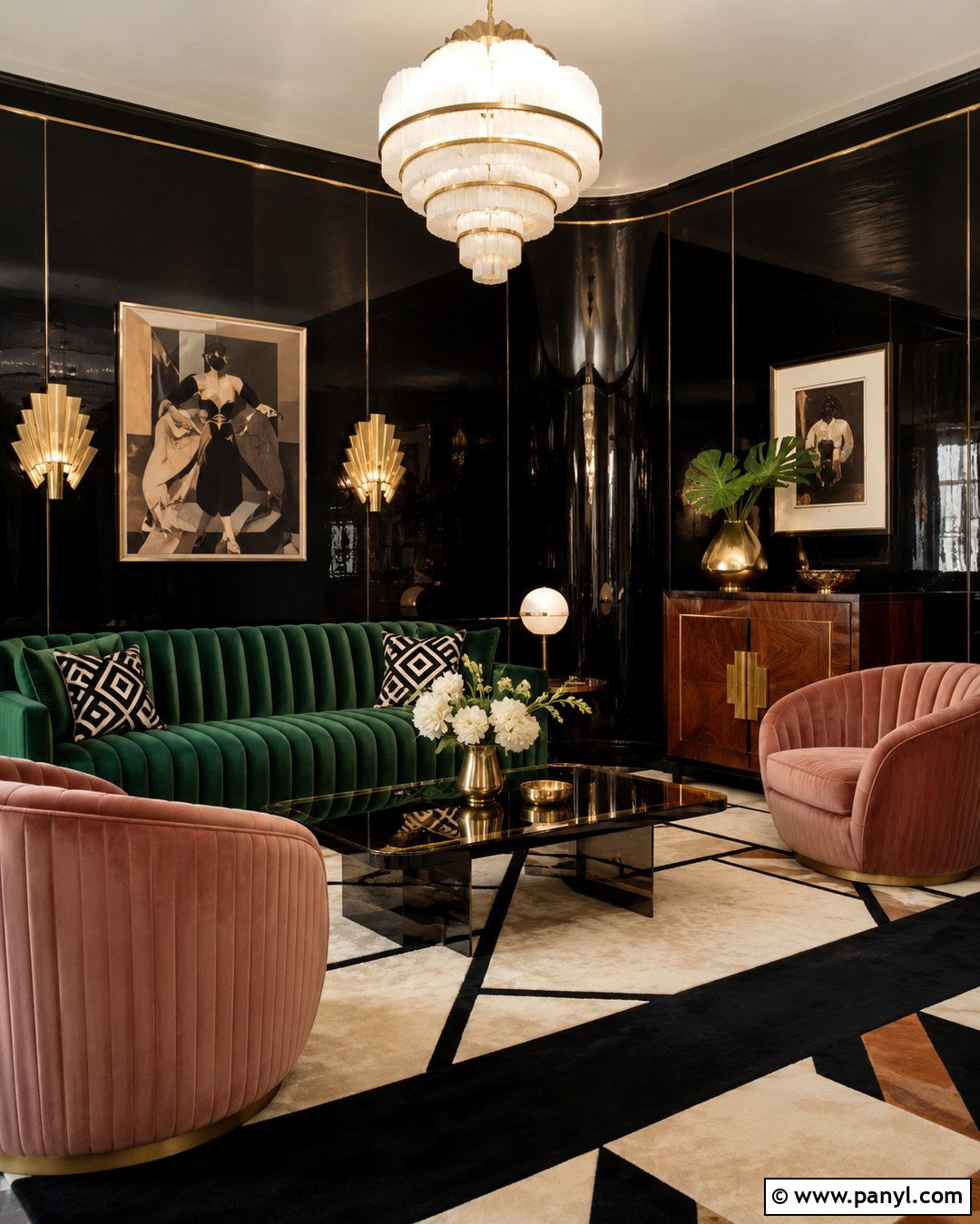 High Gloss Black Art Deco Walls - 20 High Gloss Black Walls