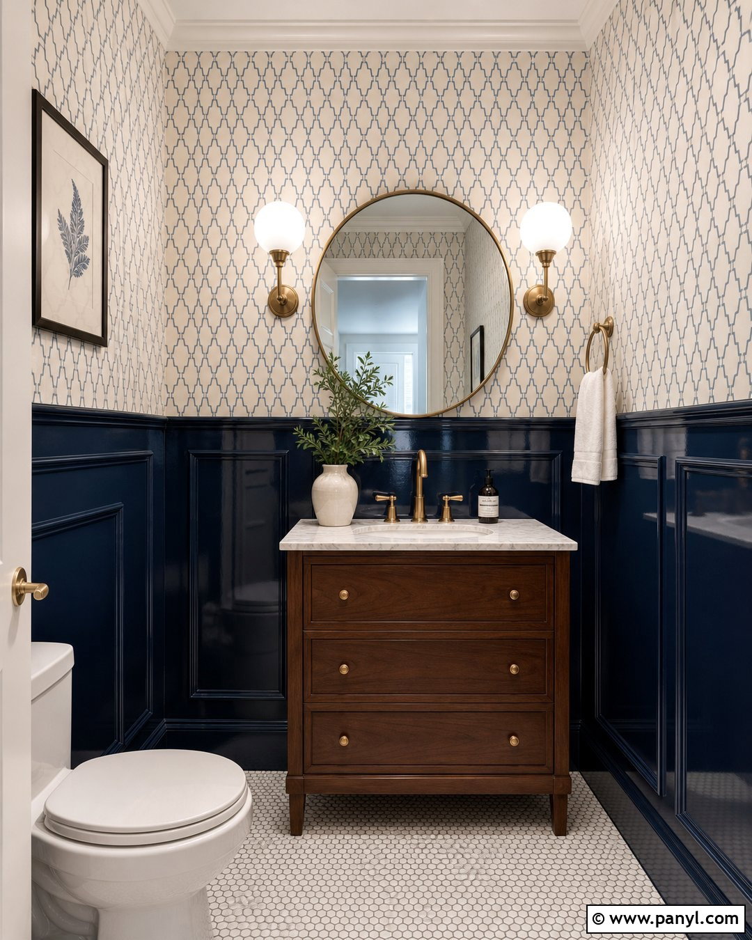 High Gloss Navy Blue Wainscoting Powder Room - 35 blue wainscoting ideas