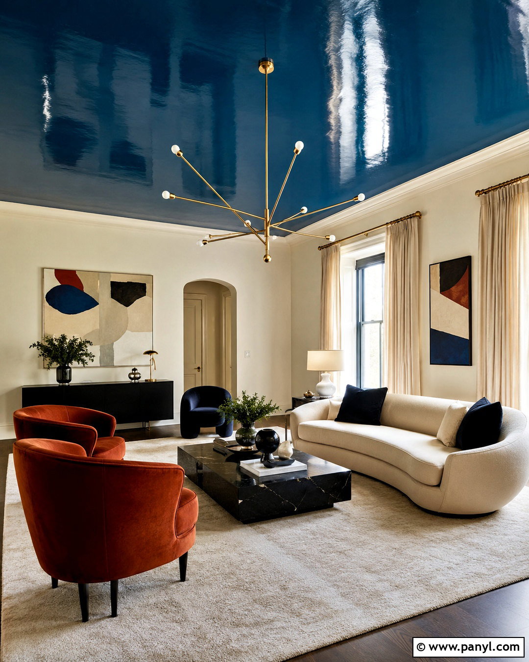 High-Gloss Painted Ceiling - 20 painted ceiling ideas living room ideas