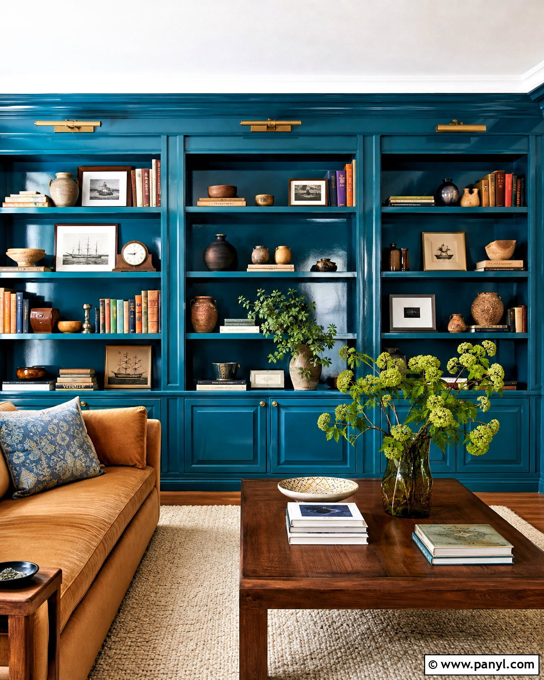 High Gloss Teal Built-In Bookcases - 20 high gloss paint ideas