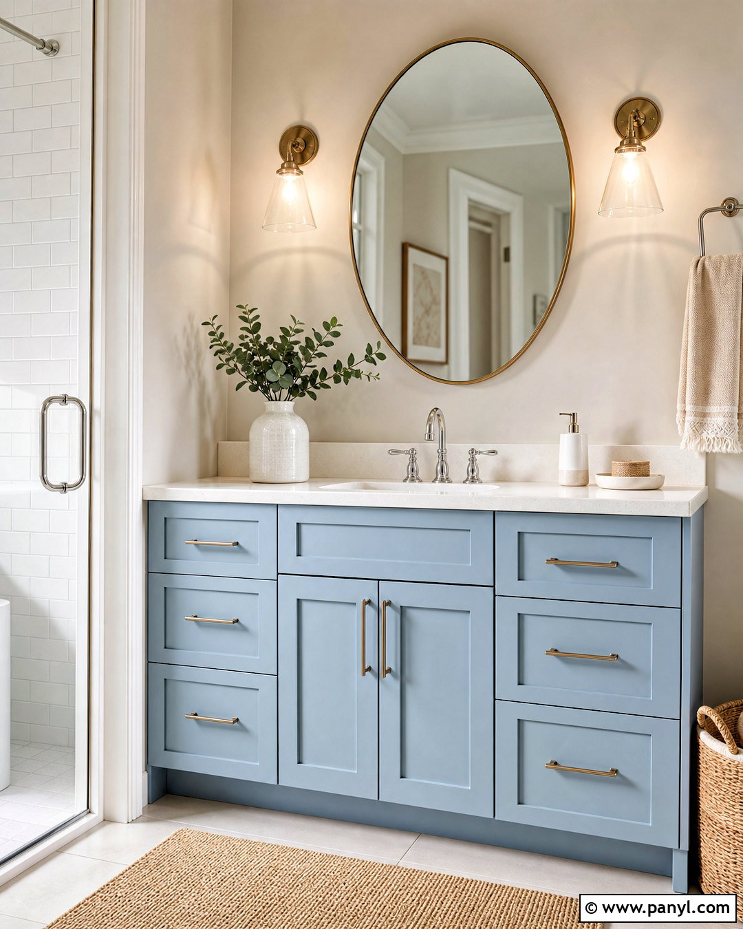 Hinting Blue Bathroom Vanity With Neutral Walls - 20 hinting blue sherwin williams paint ideas