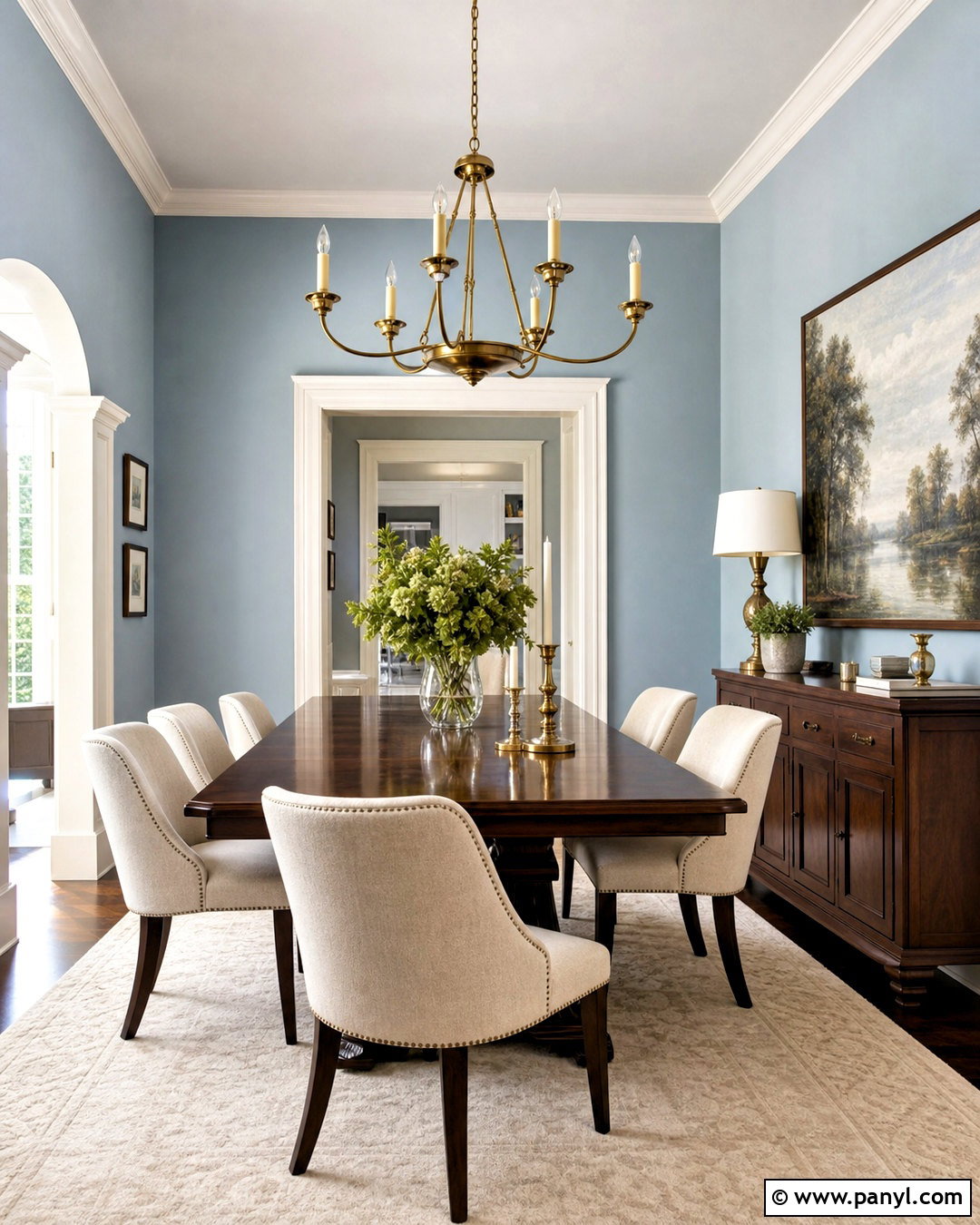 Hinting Blue Dining Room With Dark Wood - 20 hinting blue sherwin williams paint ideas