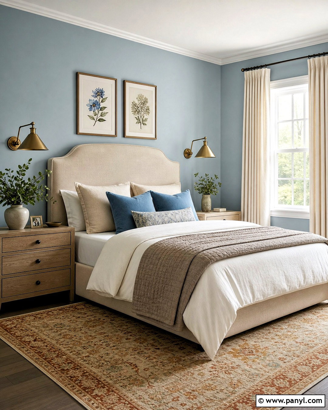 Hinting Blue Guest Bedroom With Brass Accents - 20 hinting blue sherwin williams paint ideas