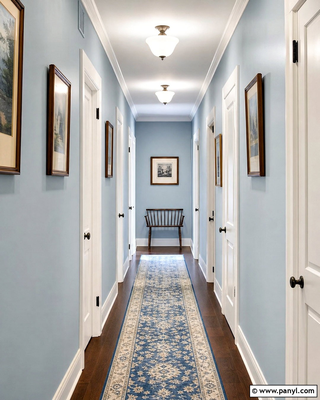 Hinting Blue Hallway With Picture Frames - 20 hinting blue sherwin williams paint ideas