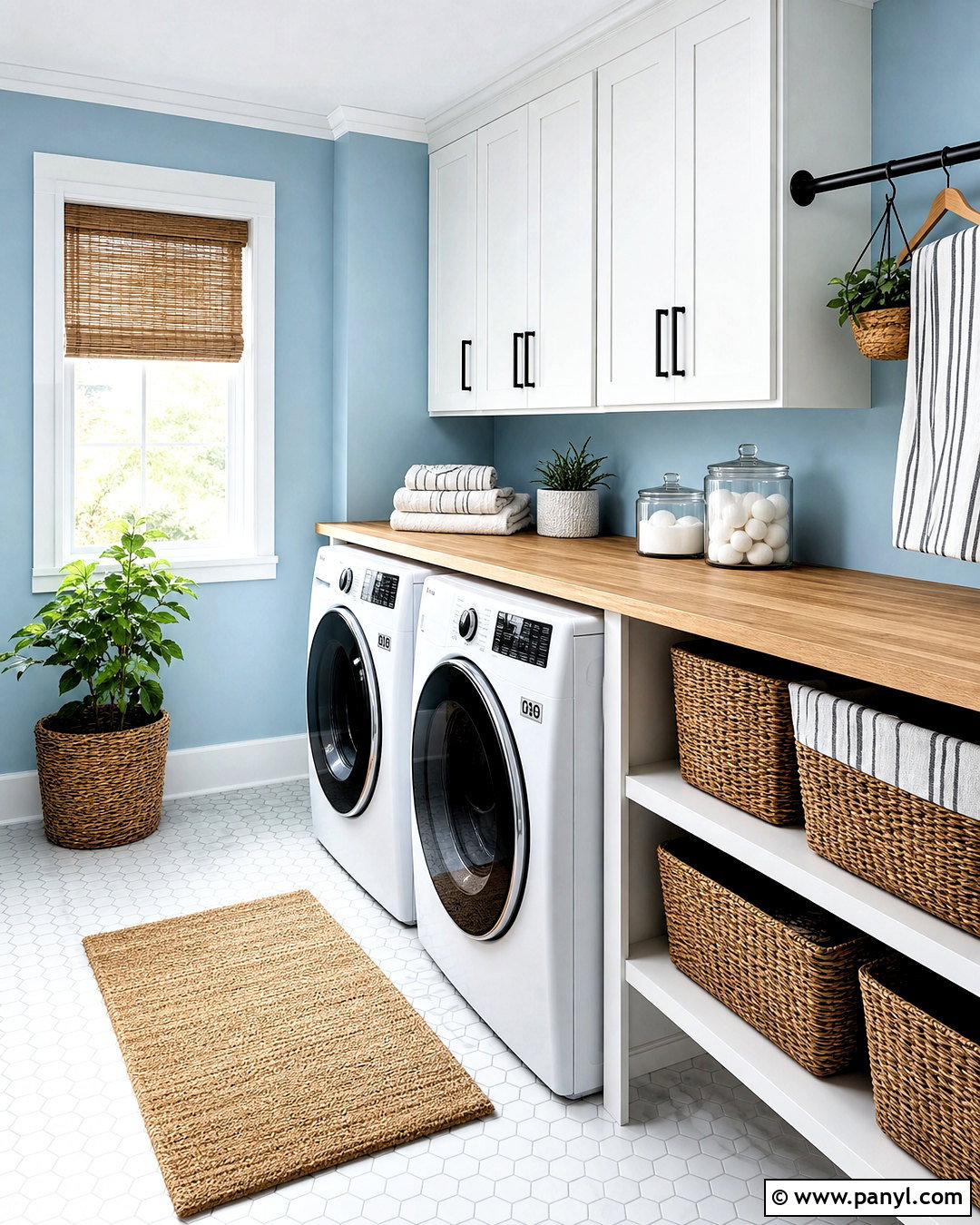 Hinting Blue Laundry Room With White Cabinets - 20 hinting blue sherwin williams paint ideas