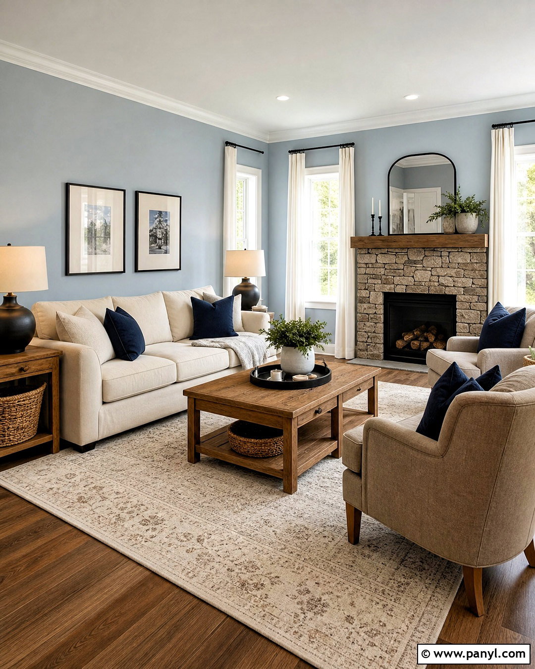 Hinting Blue Living Room With Cream Furniture - 20 hinting blue sherwin williams paint ideas