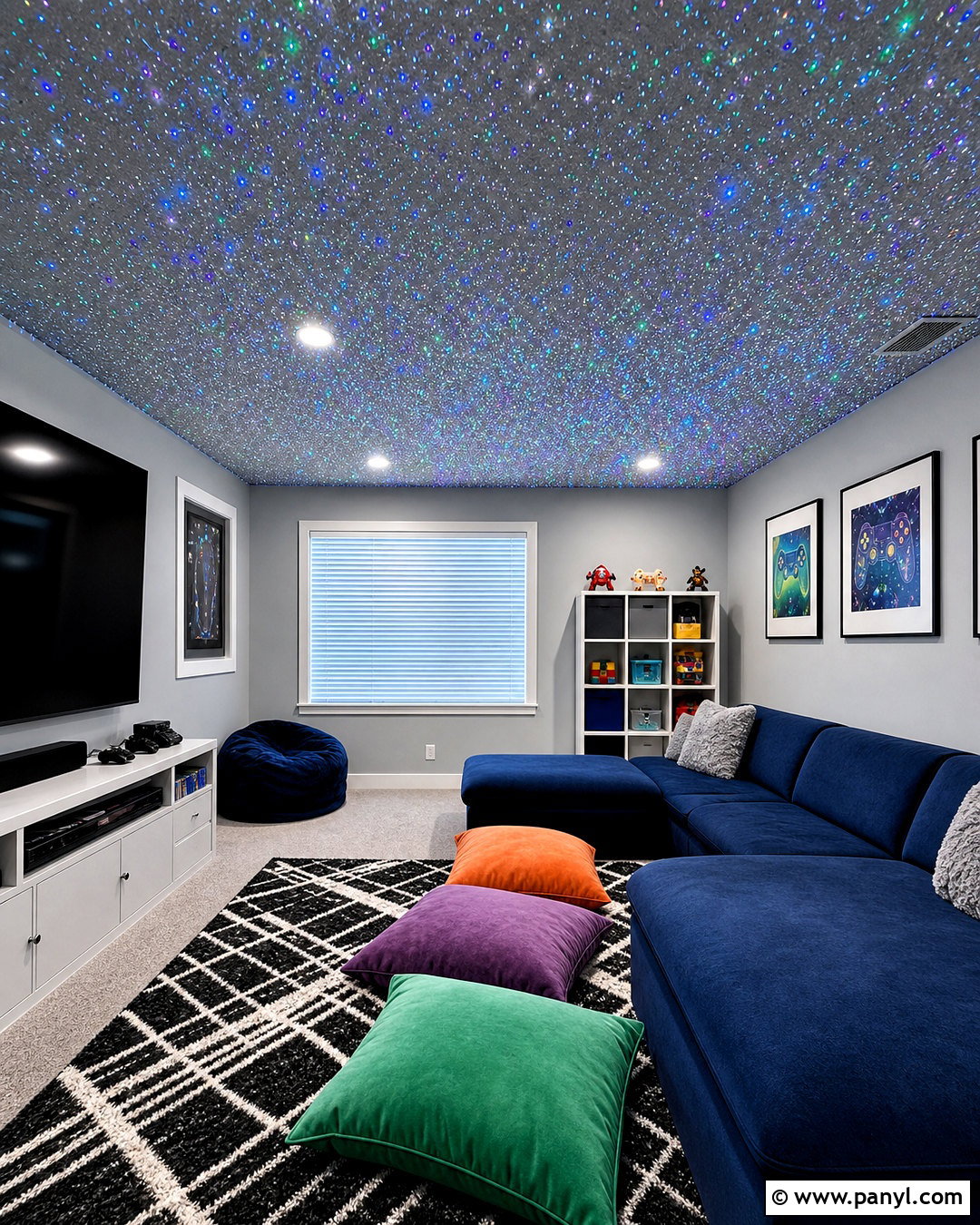 Holographic Glitter Ceiling Game Room - 20 glitter ceiling ideas