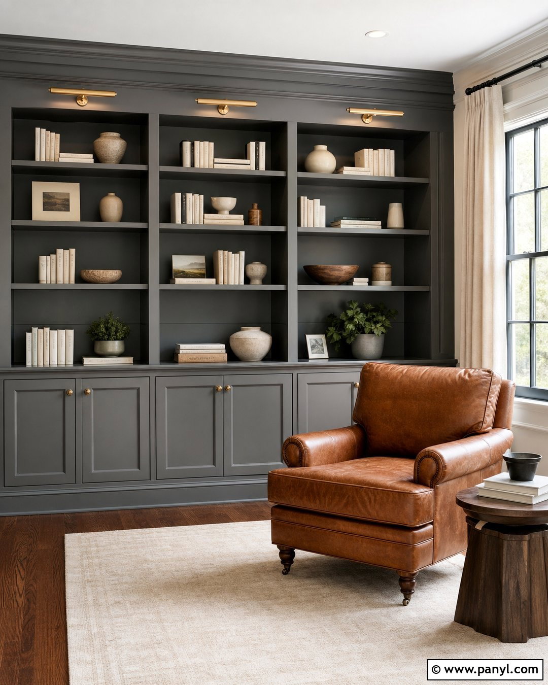 Homburg Gray Built-In Bookcase Wall - 20 Homburg Gray Accent Wall Ideas