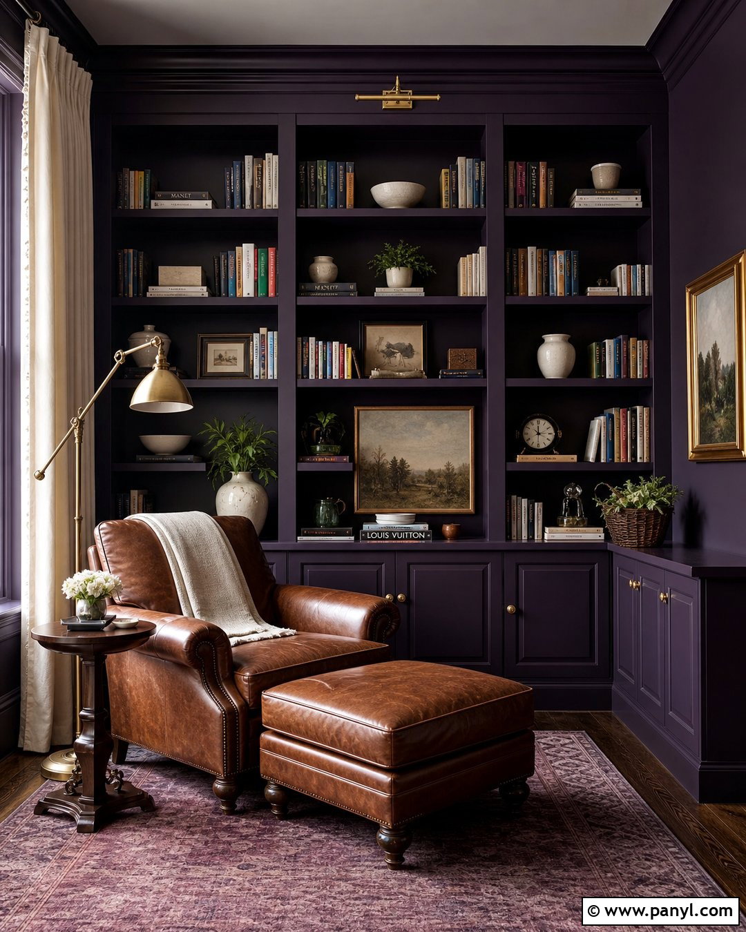 Home Library With Dark Purple Walls - 35 Dark Purple Walls