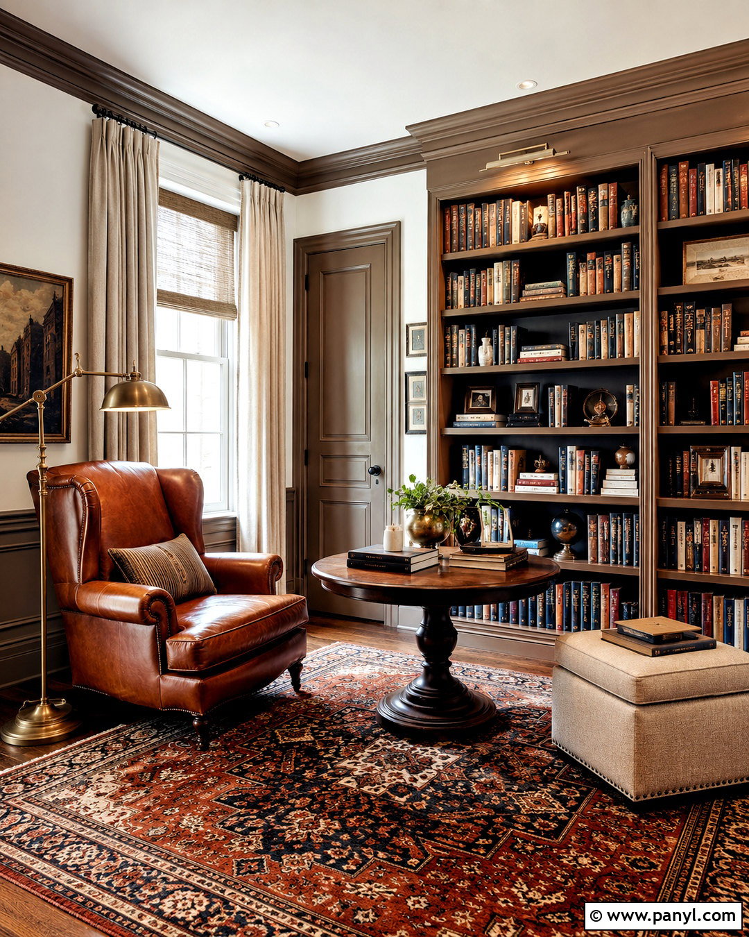 Home Library With Taupe Trim - 35 Taupe Trim White Walls