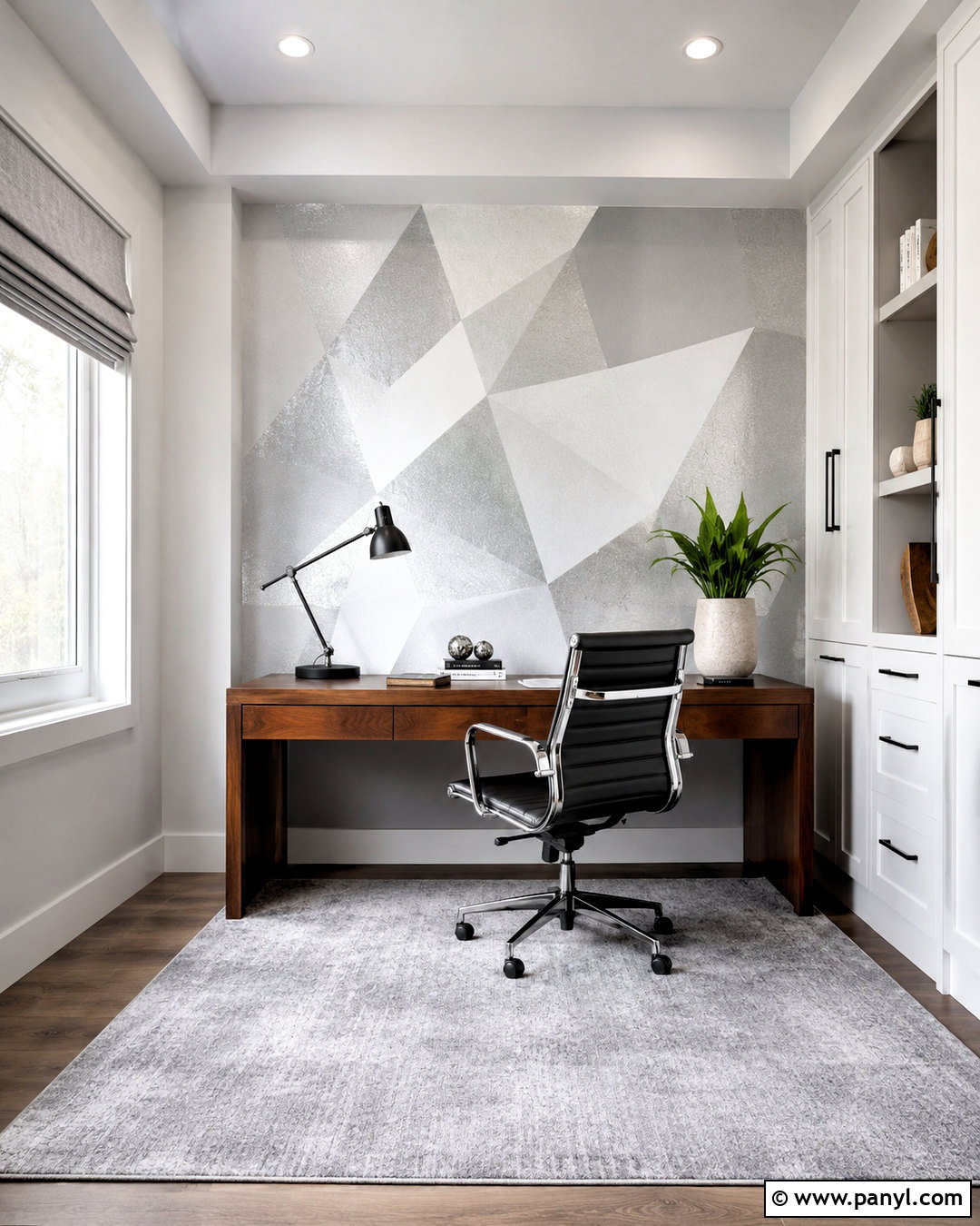 Home Office Geometric Silver Shimmer Wall - 35 silver shimmer wall ideas