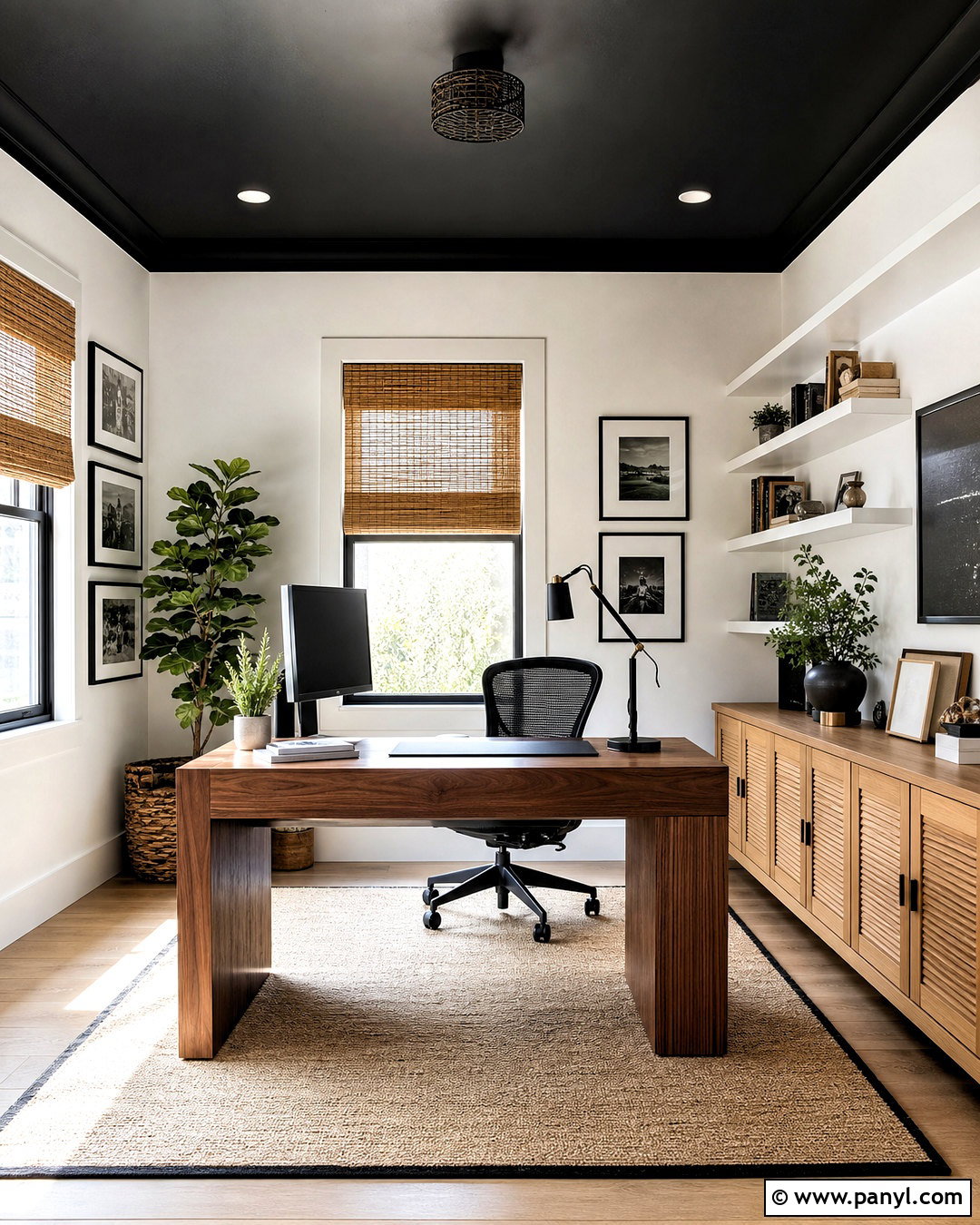 Home Office With Black Ceiling And White Walls - 20 black ceiling white walls