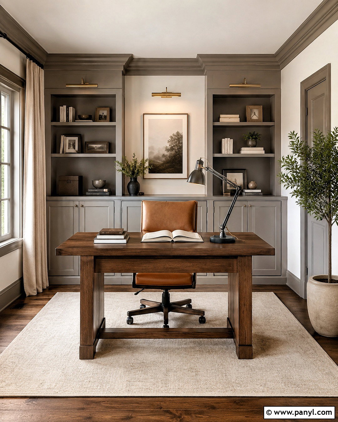Home Office With Taupe Trim - 35 Taupe Trim White Walls