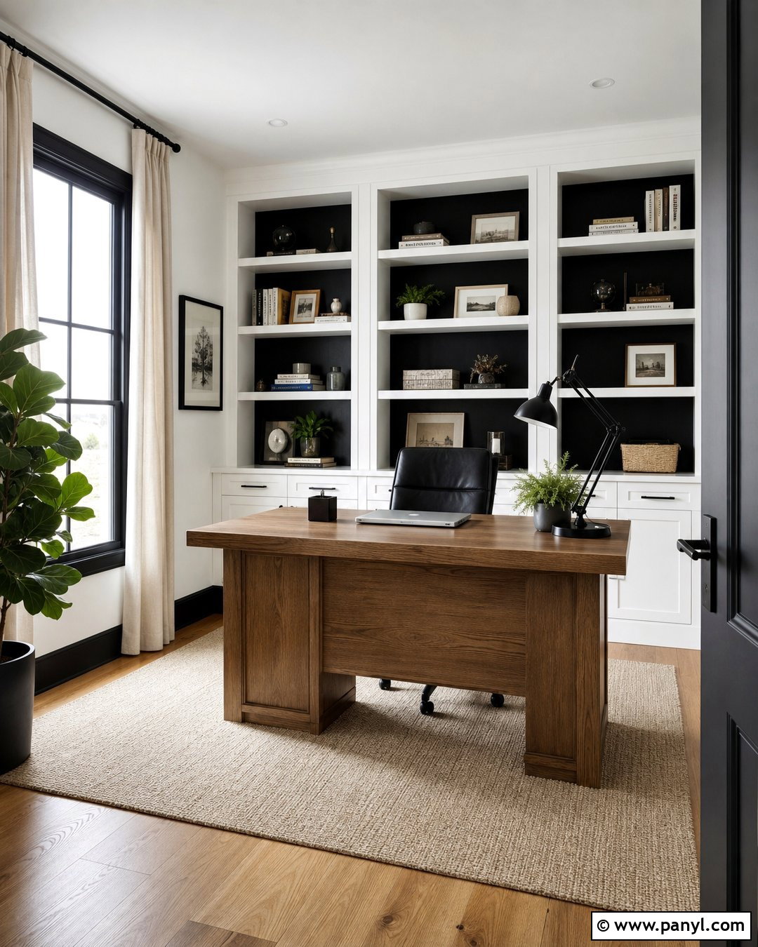 Home Office With White Walls And Black Baseboards - 20 White Walls Black Baseboards