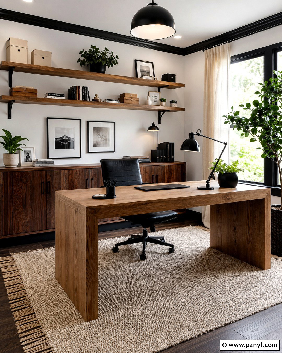 Home Office With White Walls And Black Trim - 20 White Wall And Black Trim Ideas