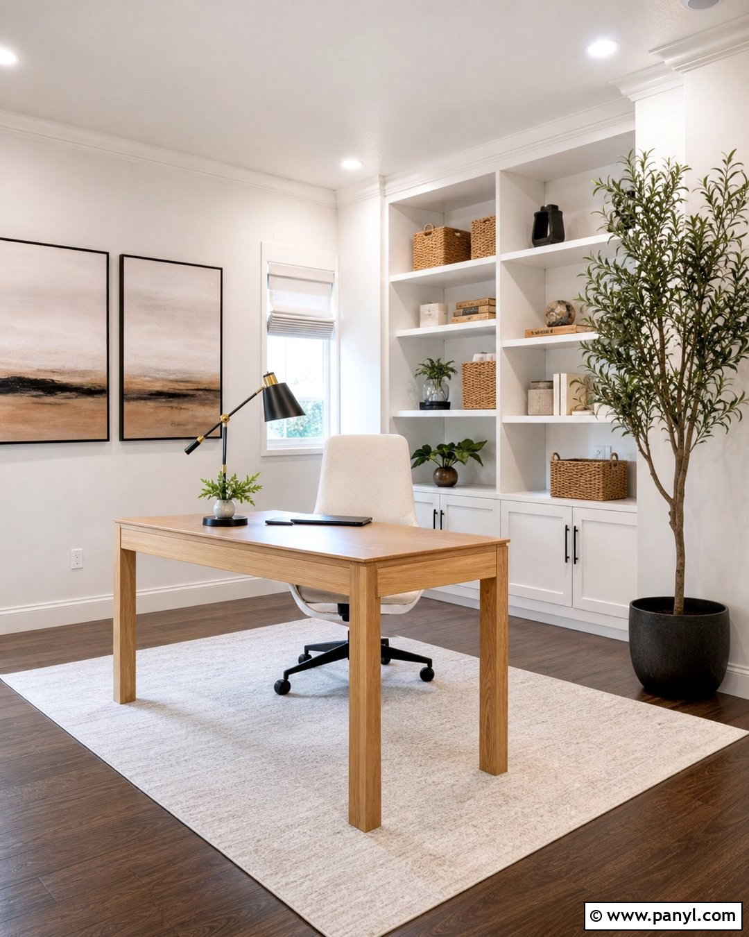 Home Office With White Walls And Dark Wood Floors - 20 White Walls Dark Wood Floors