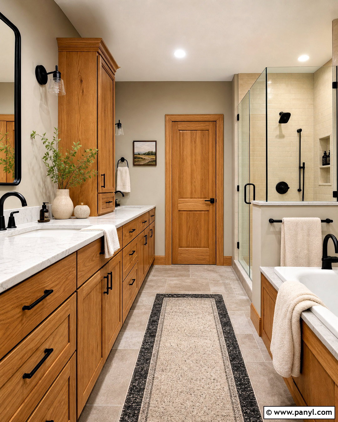 Honey Oak Bathroom With Warm Greige Walls - 20 honey oak bathroom ideas