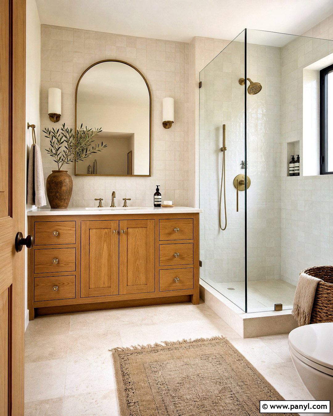 Honey Oak Bathroom With White Zellige Tile - 20 honey oak bathroom ideas
