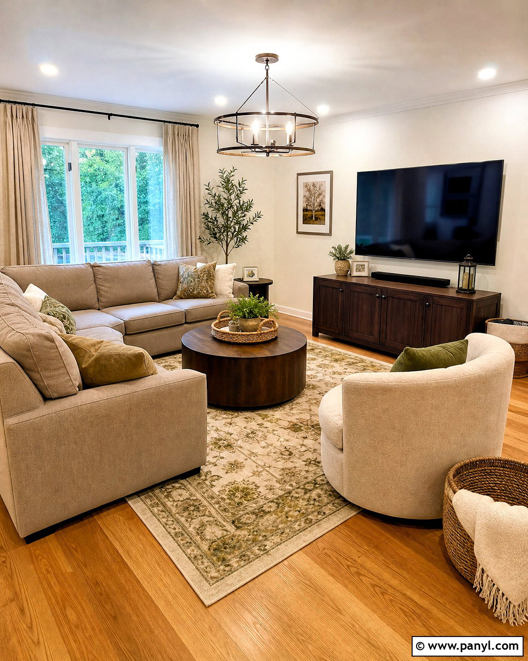 Honey Oak Floors With A Taupe Sectional - 20 honey oak floors living room ideas