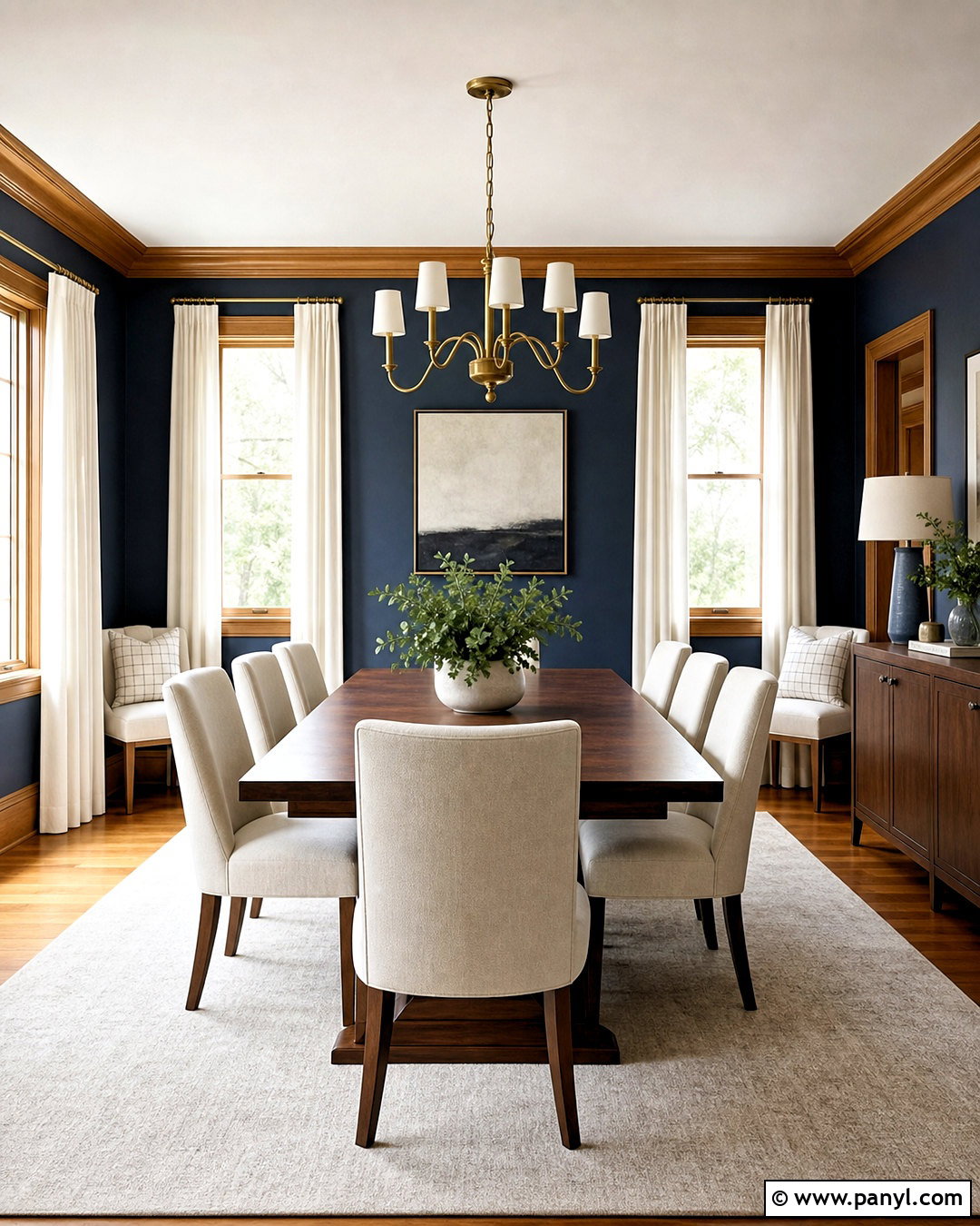 Honey Oak Trim With Deep Navy Walls - 20 honey oak trim ideas