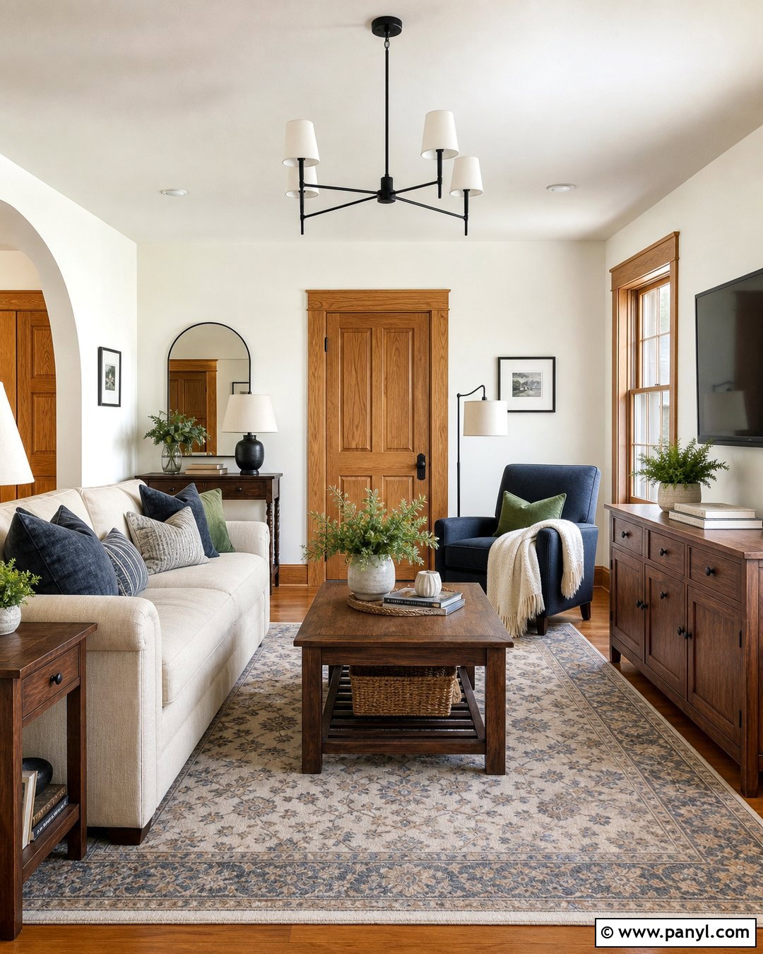 Honey Oak Trim With Warm White Walls - 35 Baseboards And Trim Color Ideas