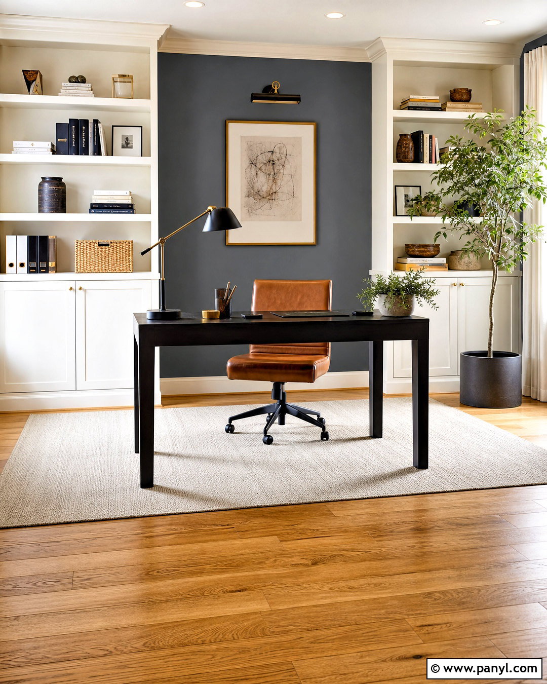 Honey Wood Floors In A Contemporary Home Office - 20 honey wood floors