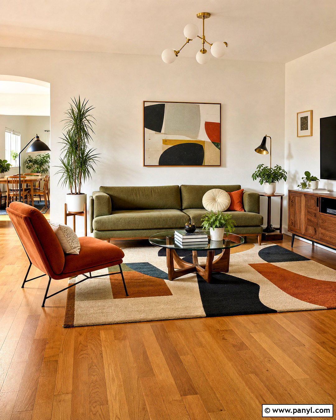 Honey Wood Floors In A Midcentury Living Room - 20 honey wood floors