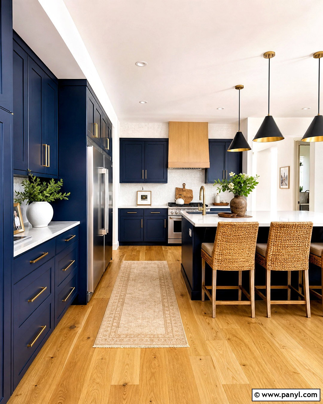 Honey Wood Floors With Navy Blue Cabinets - 20 honey wood floors