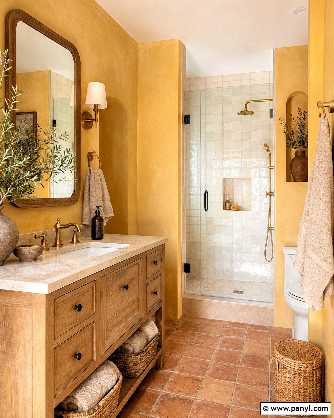Honey Yellow And Terracotta Bathroom - 20 Yellow Bathroom Colors